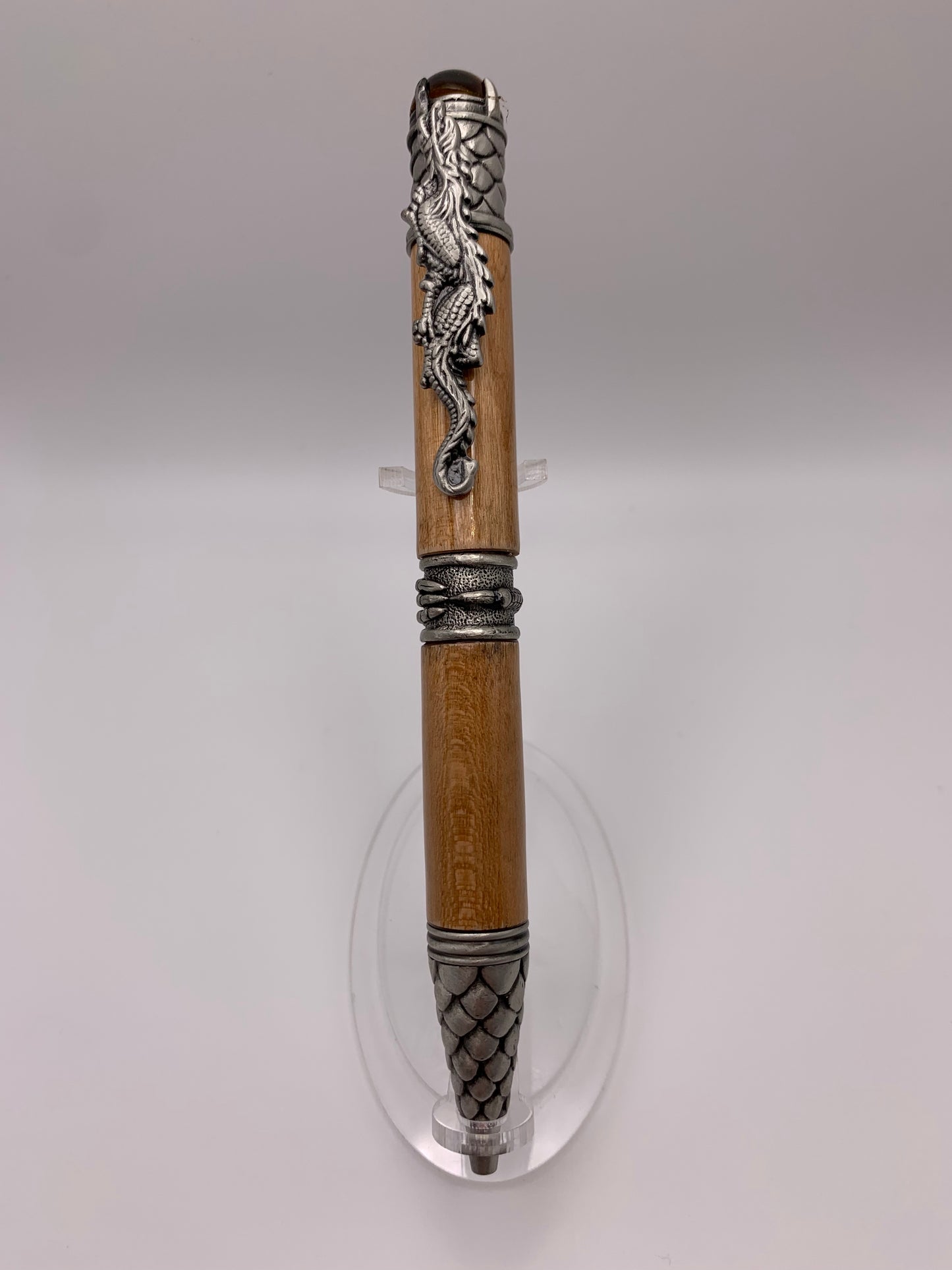 Handmade Wooden Pen: Cherry Dragon Pen in Pewter