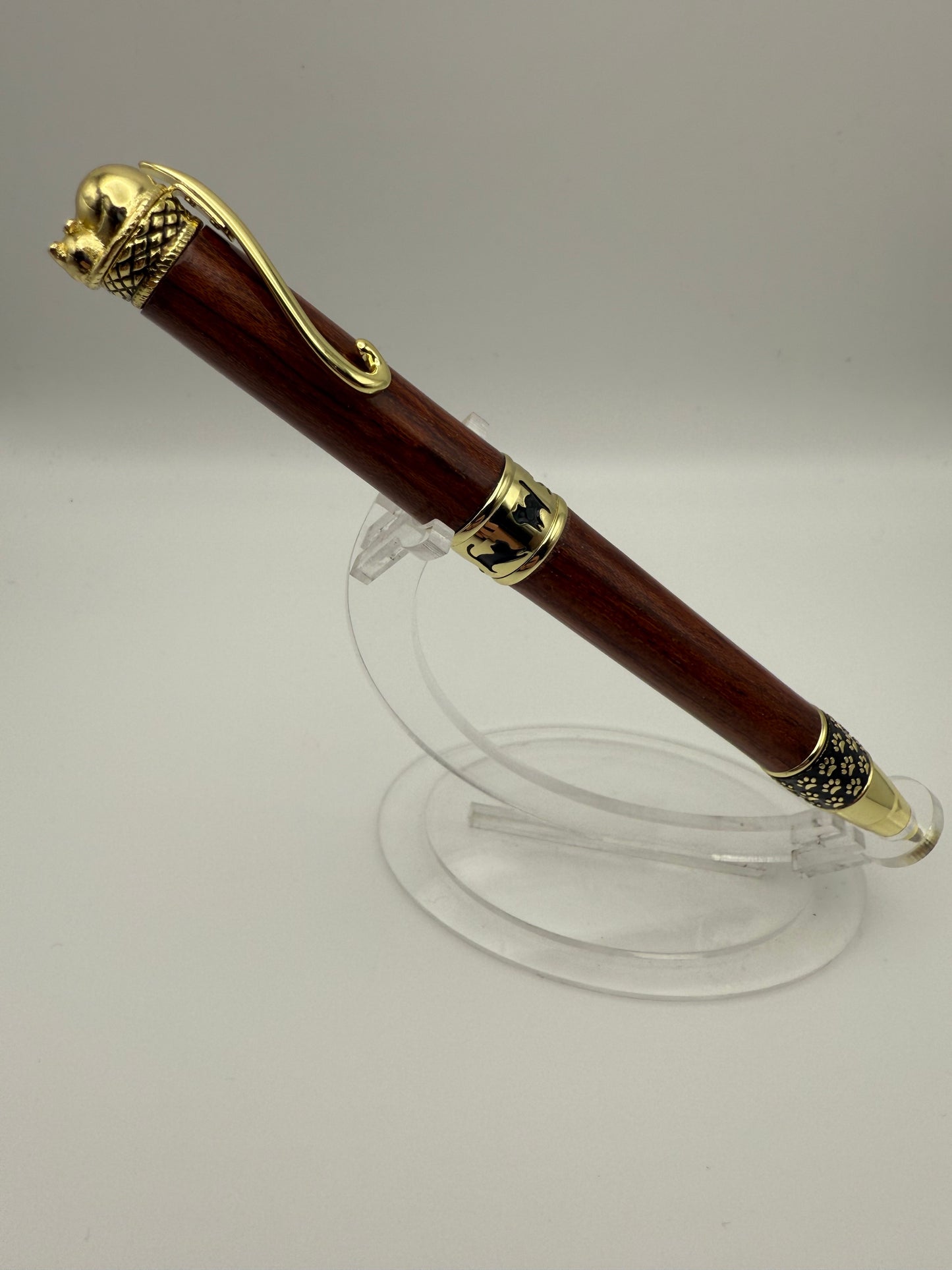 Handmade Wooden Pen: Gold Cat in Bubinga