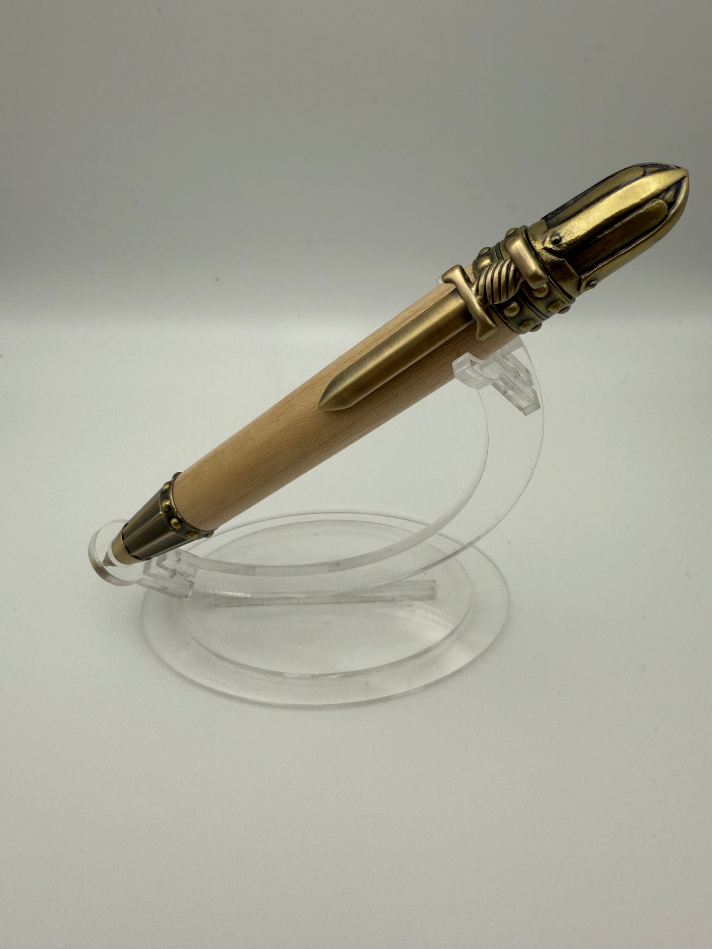 Handmade Wooden Pen: Hard Maple Knight Pen in Brass