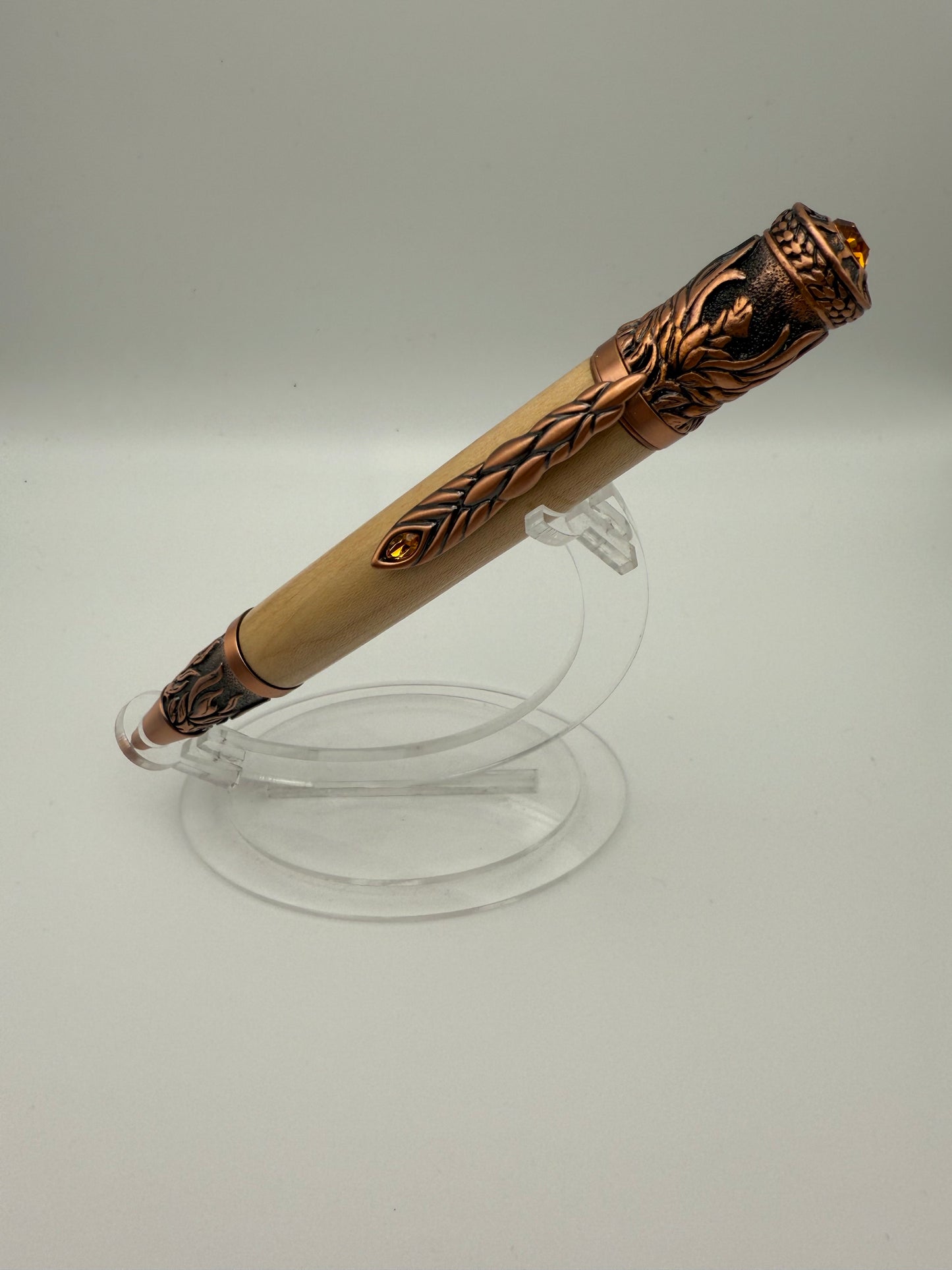Handmade Wooden Pen: Hard Maple Phoenix Rising in Copper