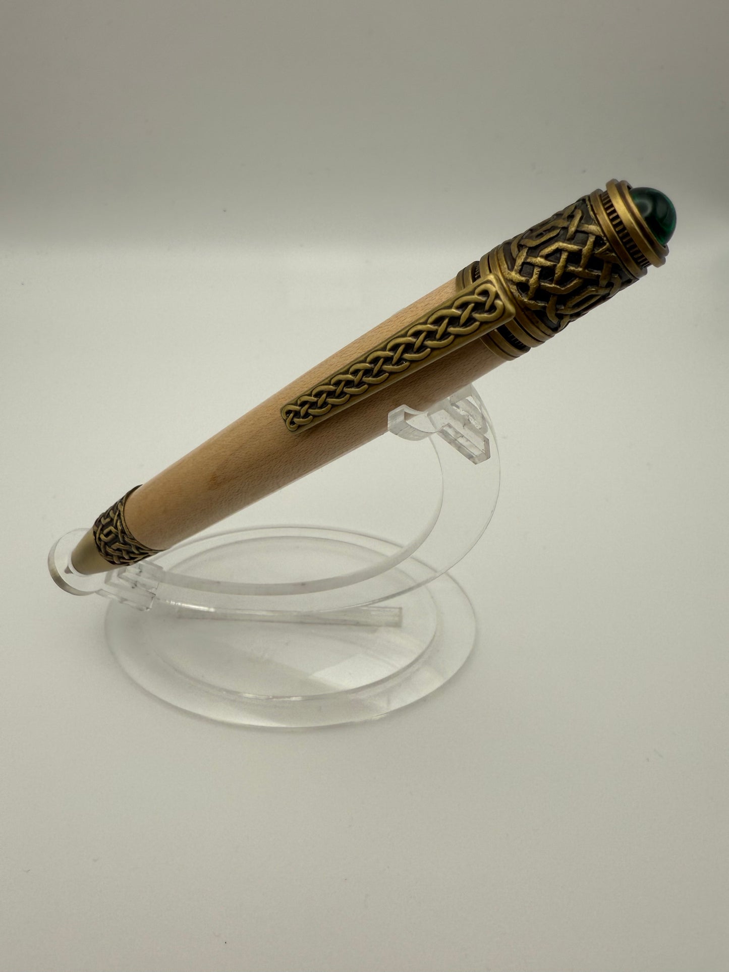 Handmade Wooden Pen: Hard Maple Celtic Pen in Brass