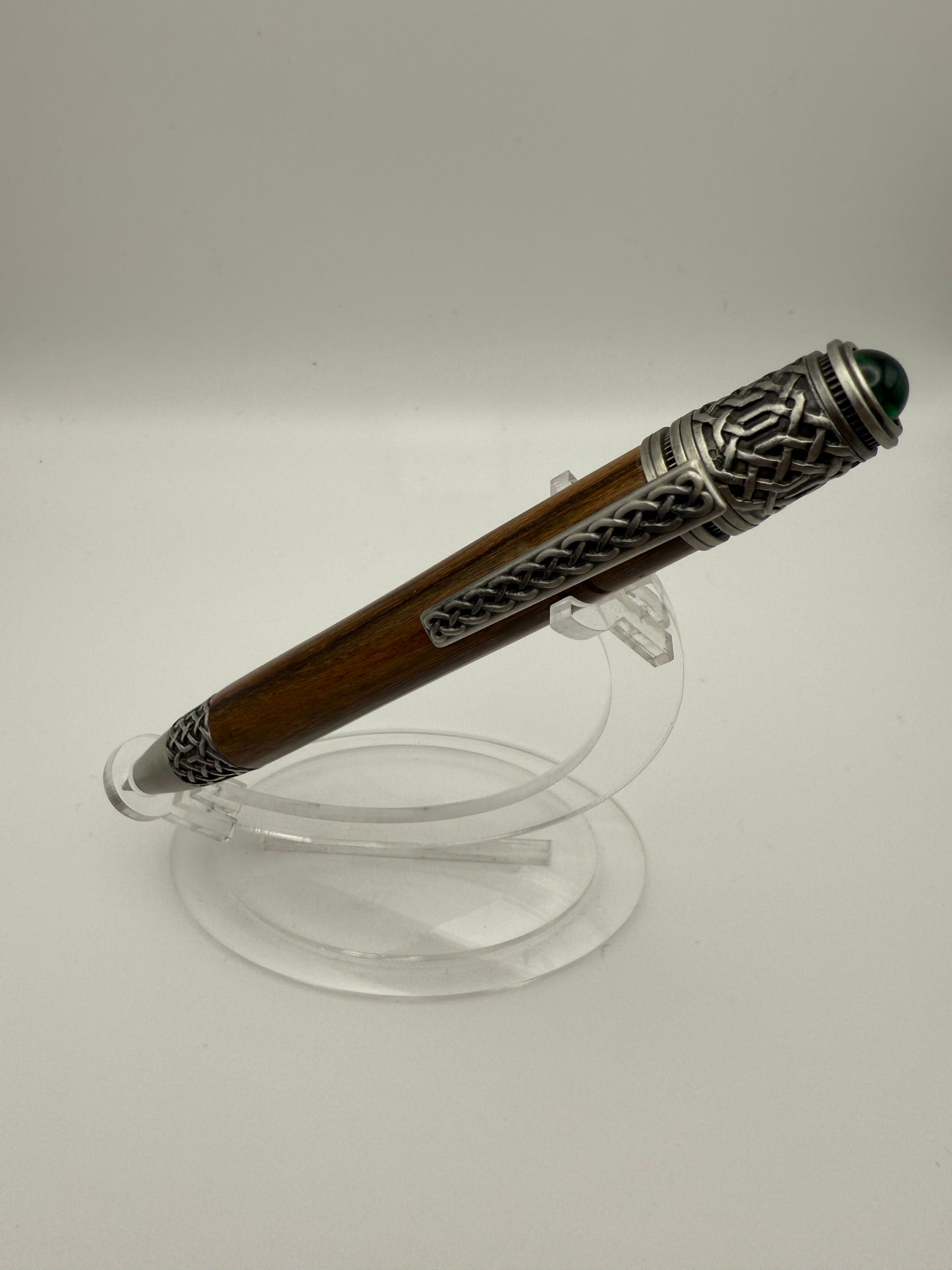 Handmade Wooden Pen: Bocote Celtic Pen in Pewter