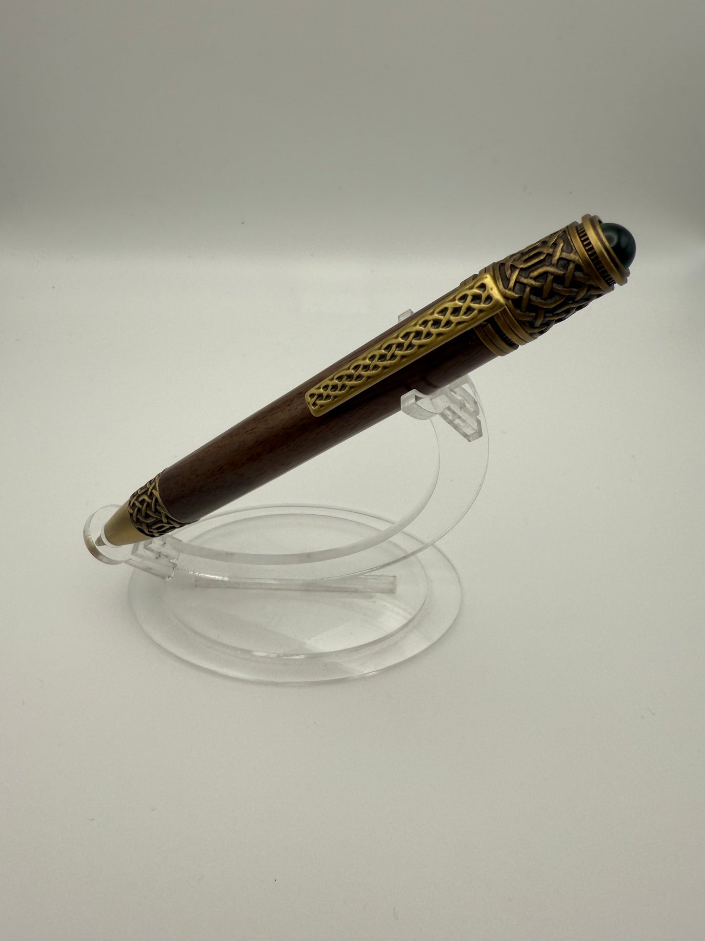 Handmade Wooden Pen: Black Walnut Celtic Pen in Brass