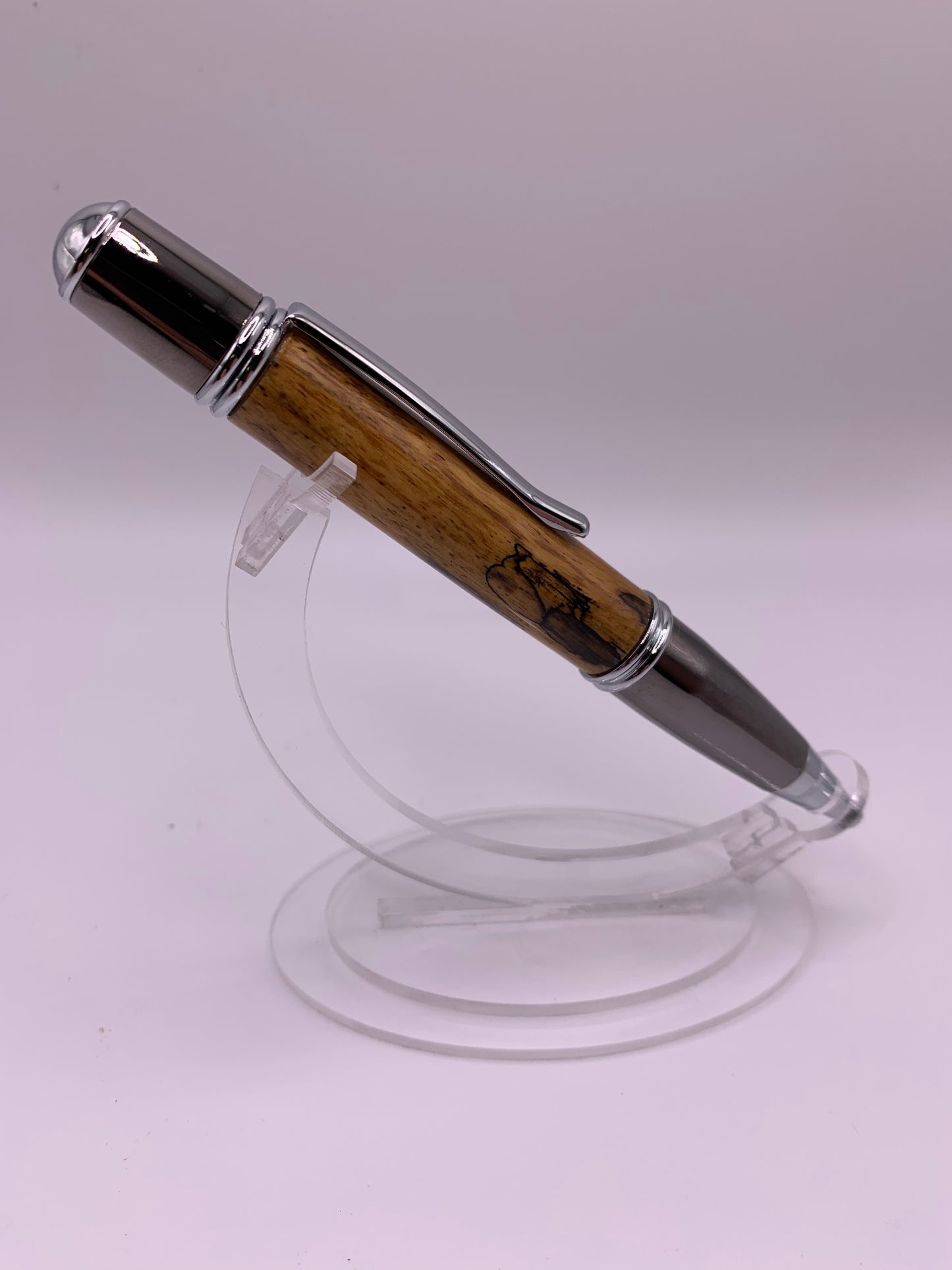 Handmade Wooden Pen: Spalted Tamarind Gatsby in Gunmetal and Chrome