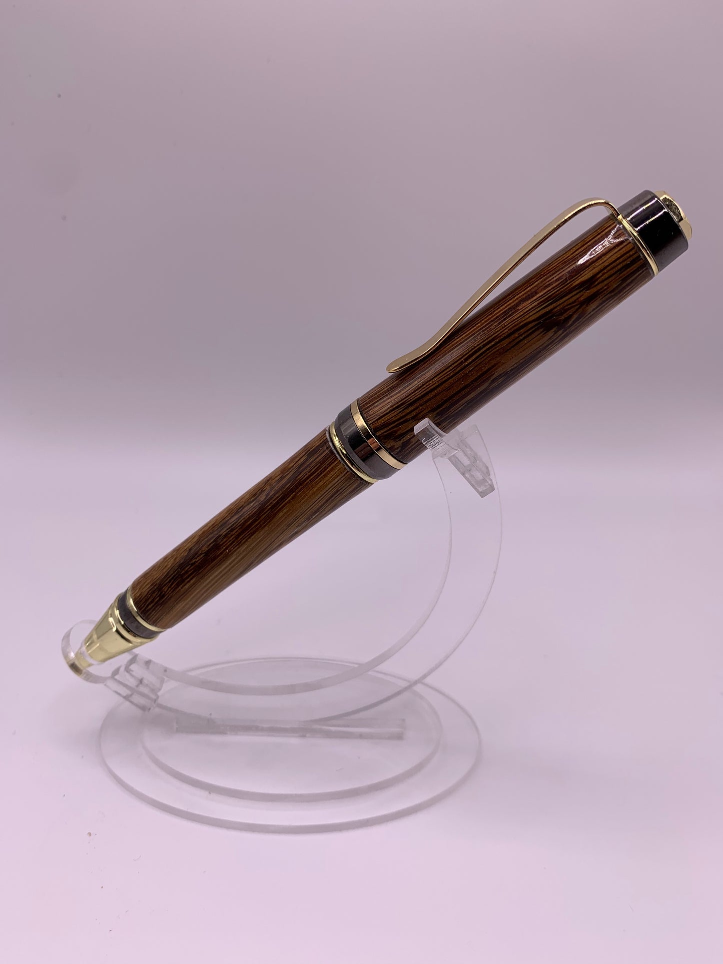 Handmade Wooden Pen: Zebrawood Big Ben in Gunmetal and Gold