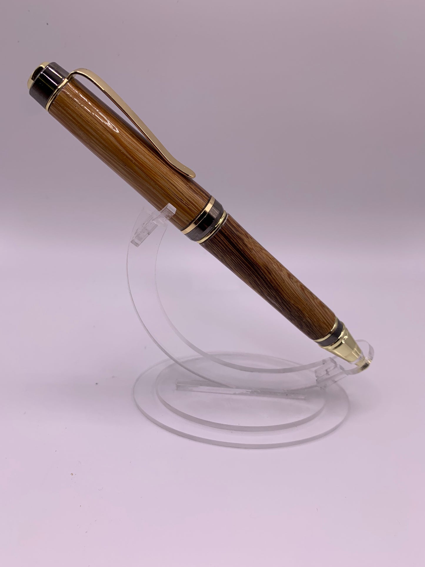 Handmade Wooden Pen: Zebrawood Big Ben in Gunmetal and Gold