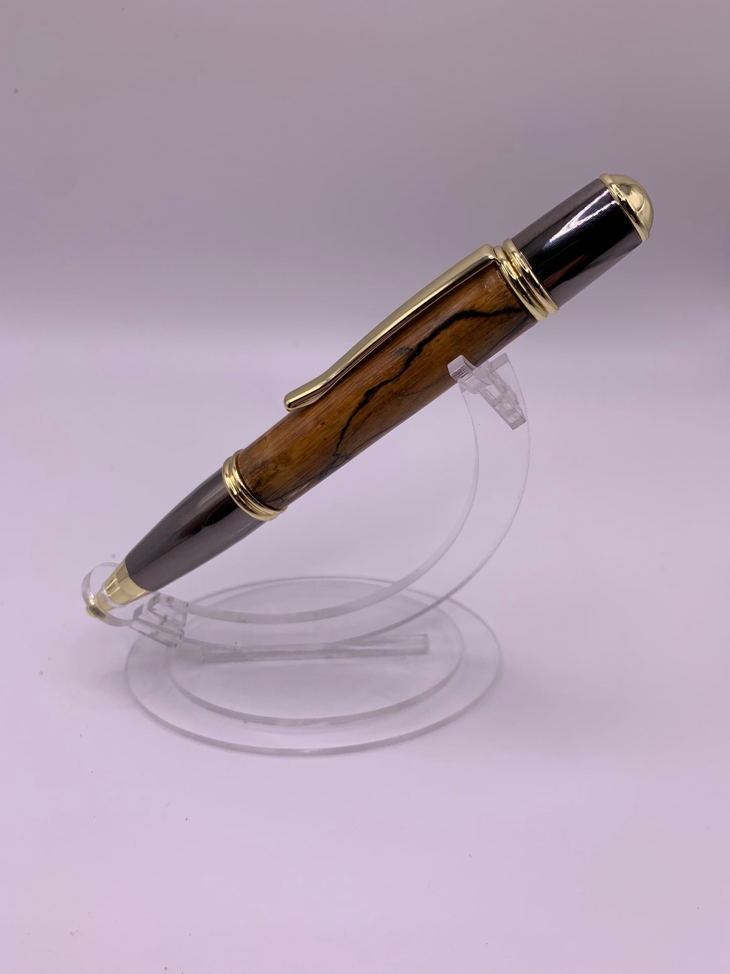 Handmade Wooden Pen: Spalted Tamarind Gatsby Pen in Gunmetal and Gold