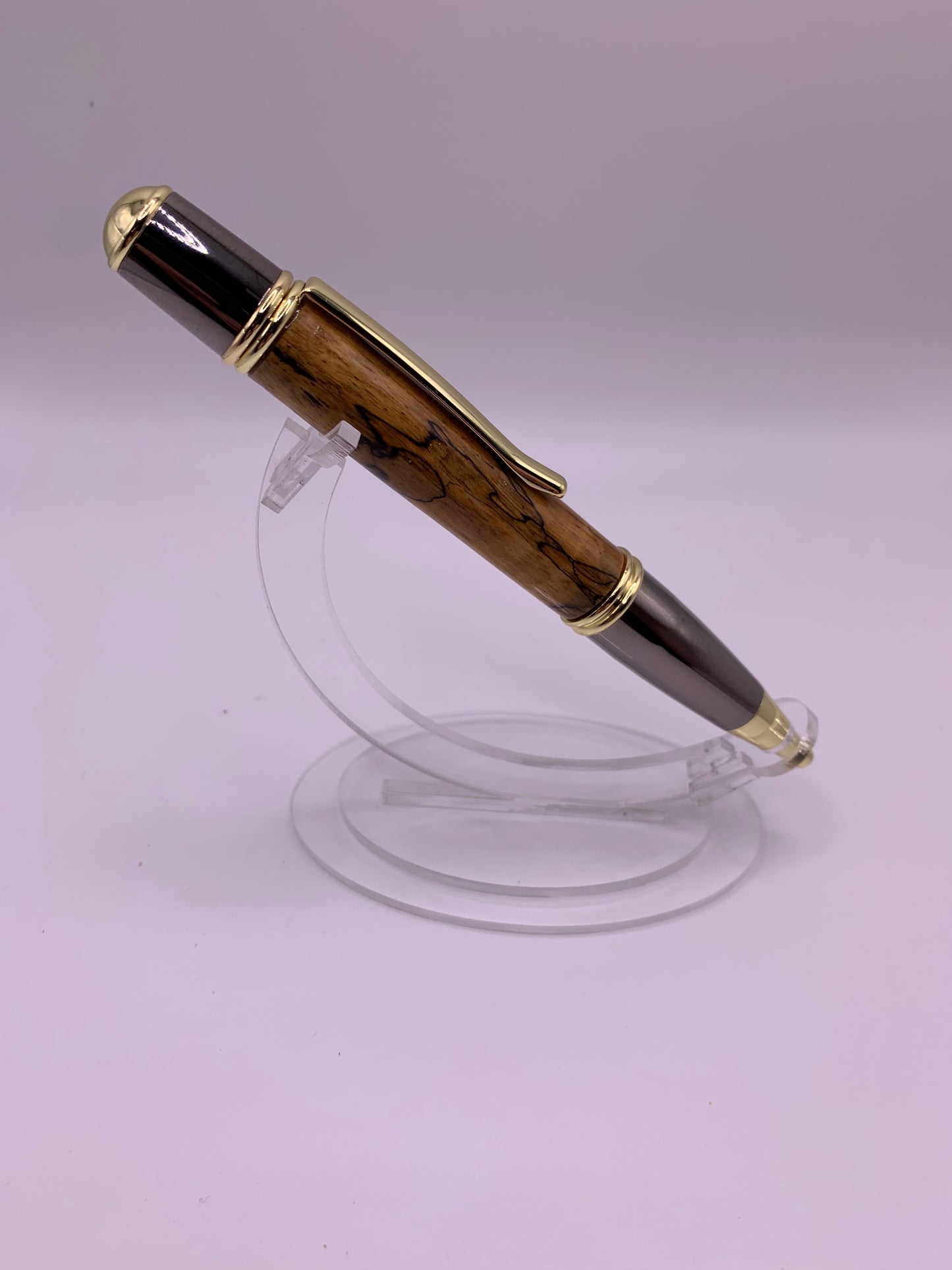 Handmade Wooden Pen: Spalted Tamarind Gatsby Pen in Gunmetal and Gold