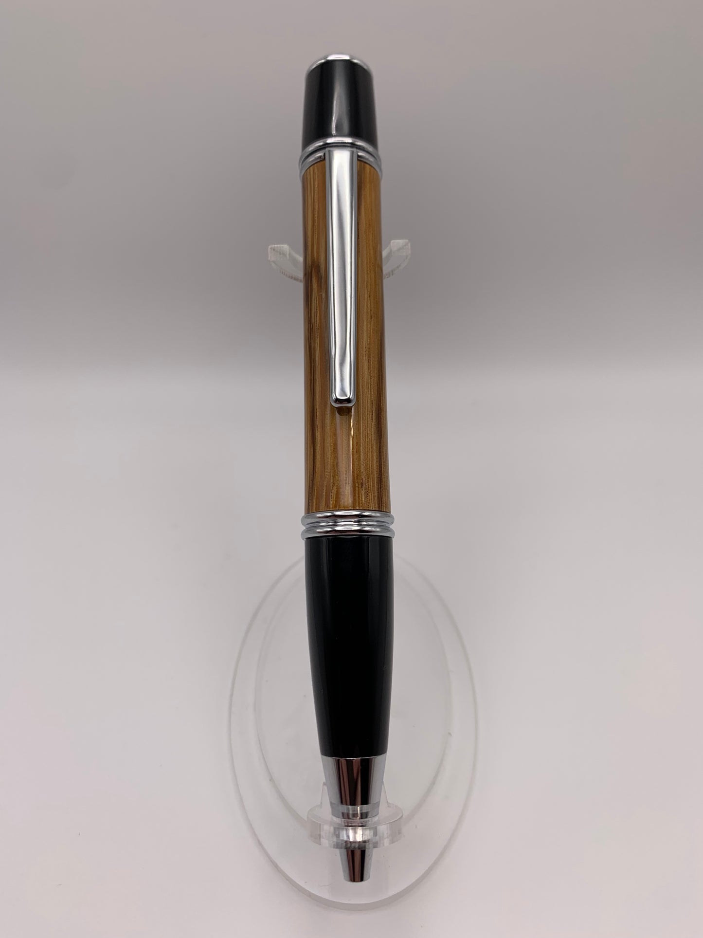 Handmade wooden pen: Zebrawood Gatsby Black and Chrome