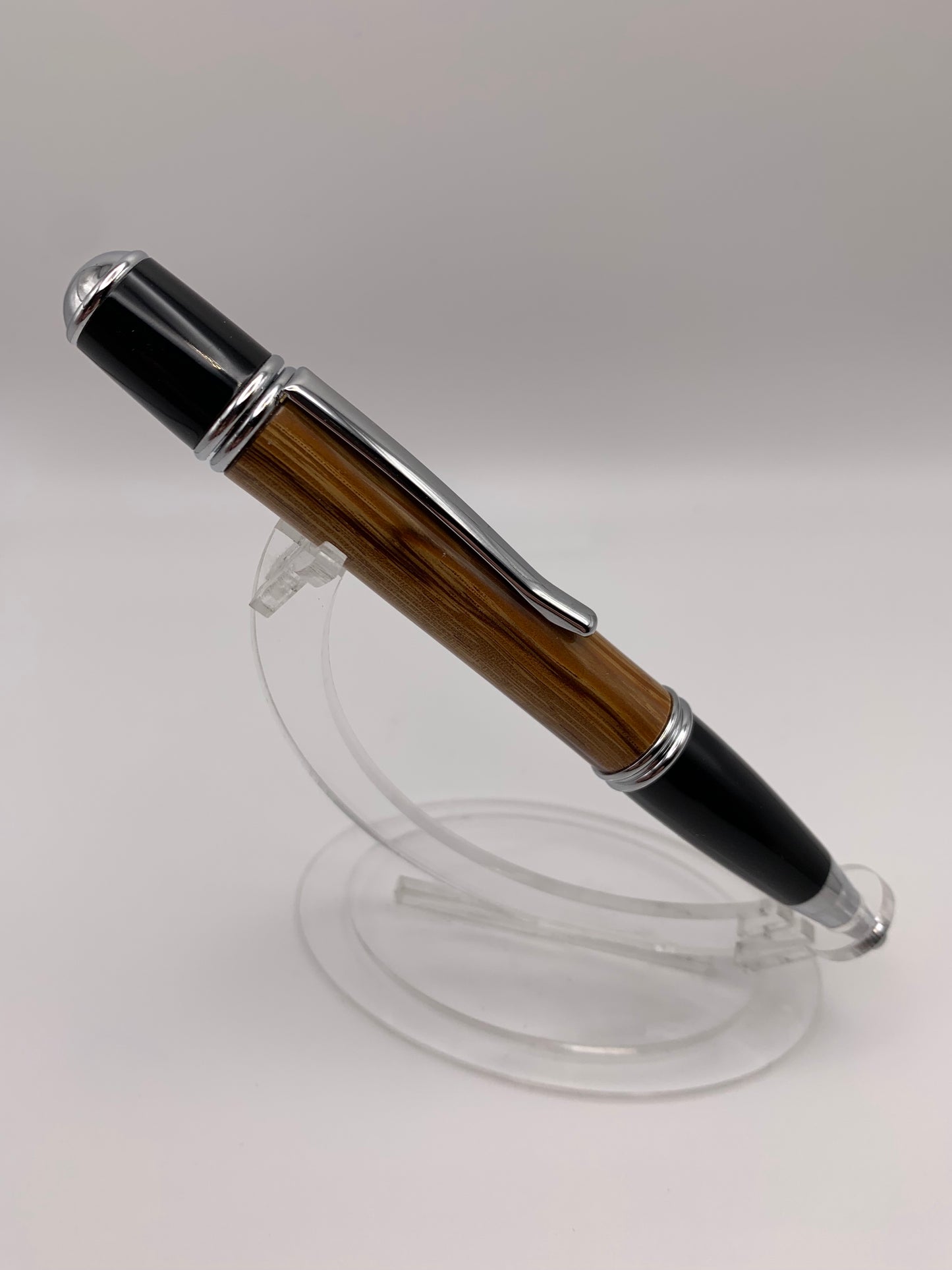 Handmade wooden pen: Zebrawood Gatsby Black and Chrome