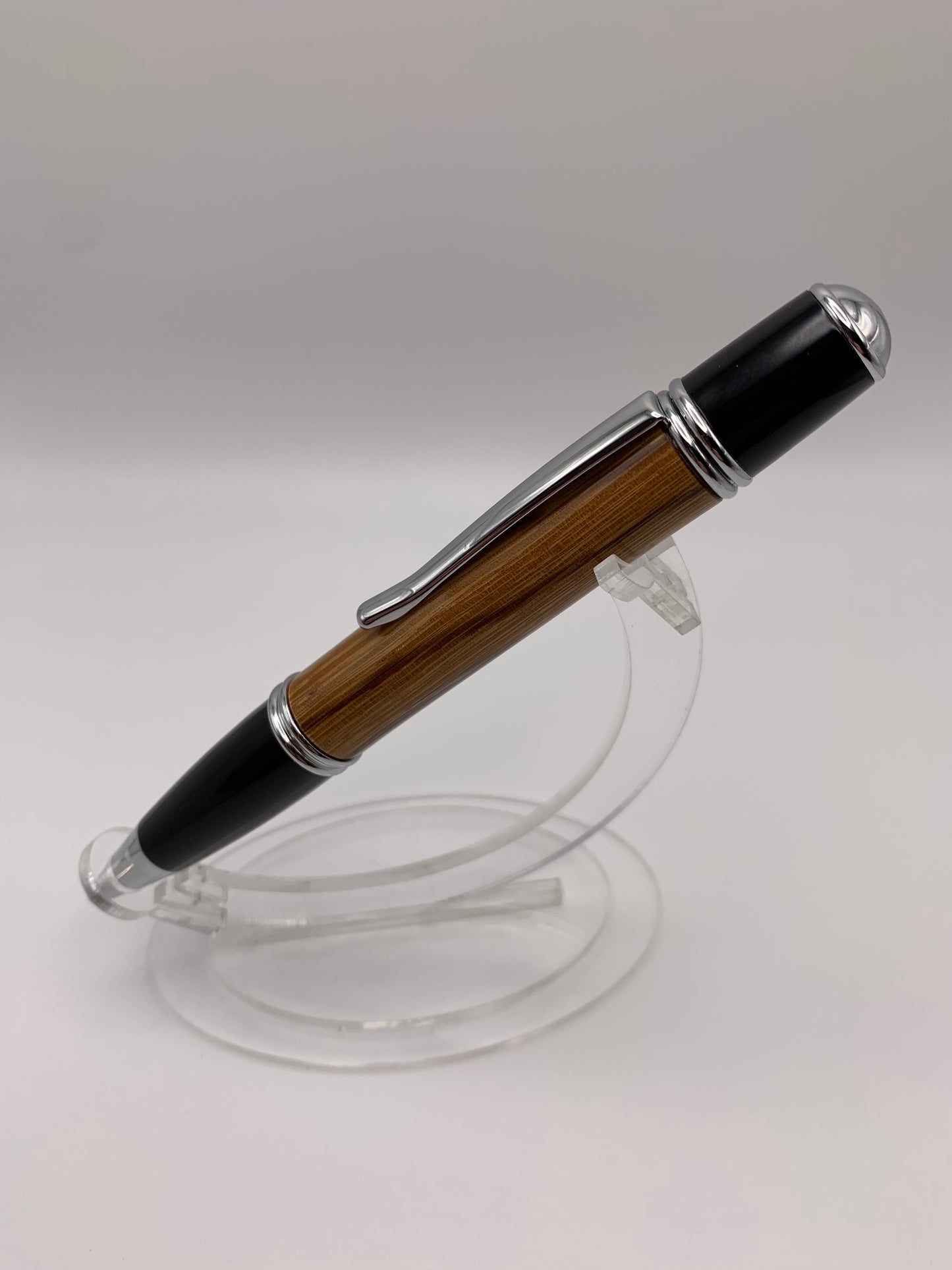 Handmade wooden pen: Zebrawood Gatsby Black and Chrome