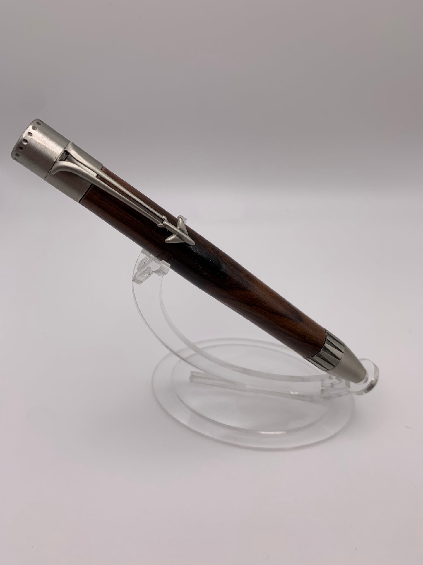 Handmade Wooden Pen: Rosewood Jet in Gunmetal