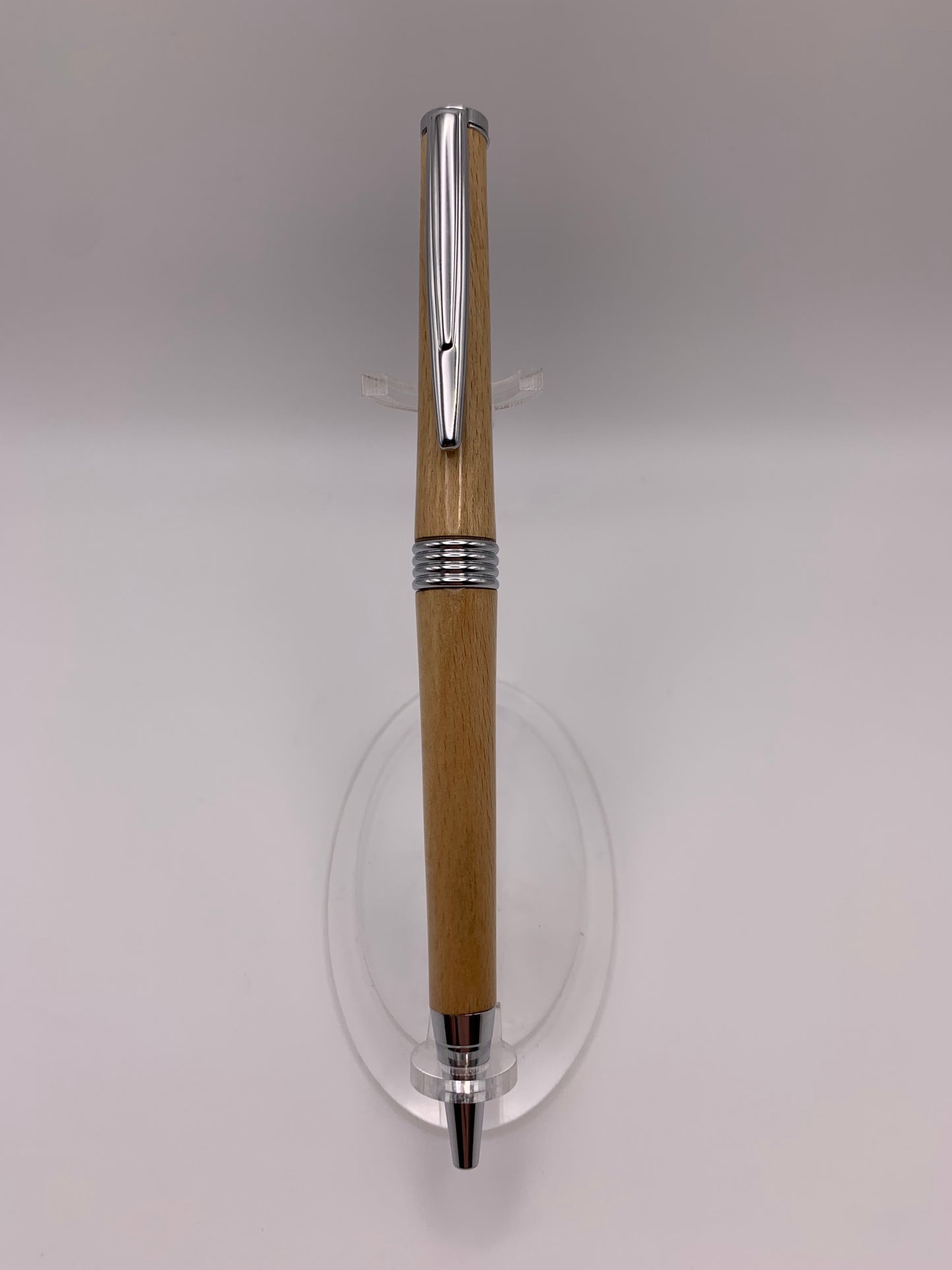 Handmade Wooden Pen: Beech Trimline Pen in Chrome