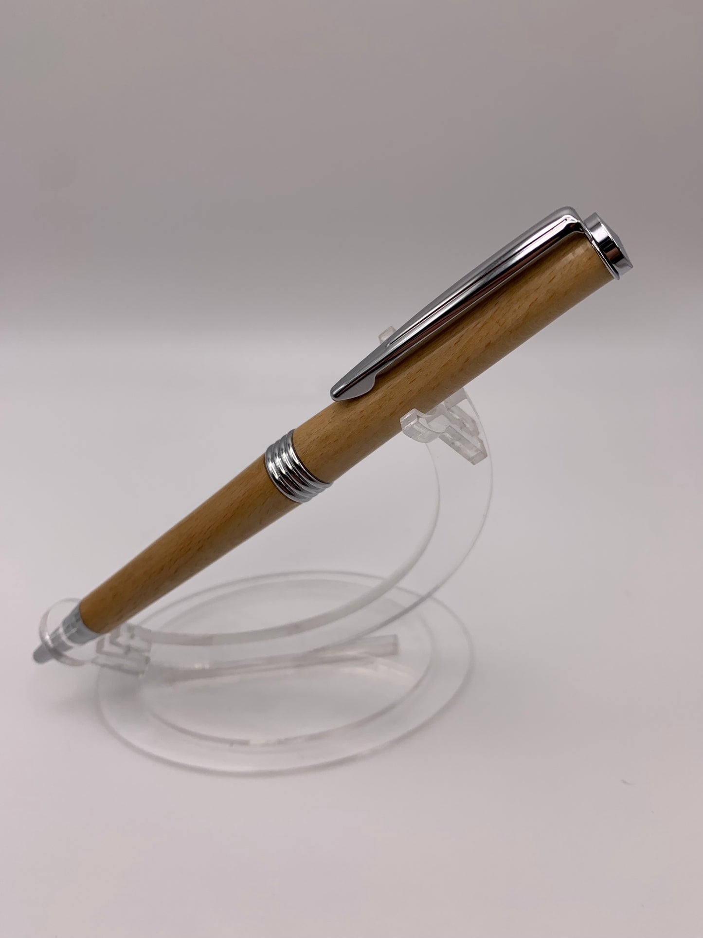 Handmade Wooden Pen: Beech Trimline Pen in Chrome