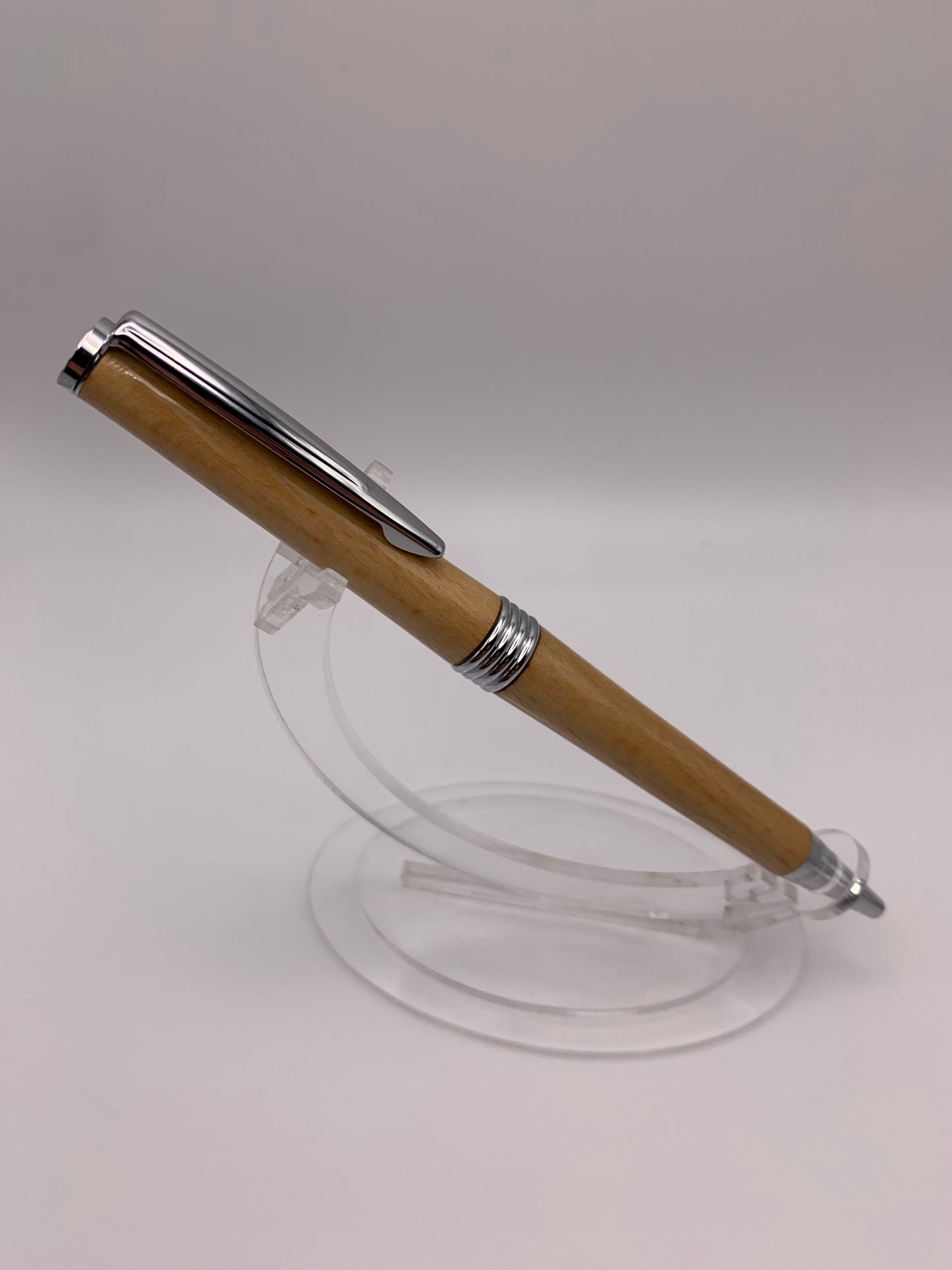 Handmade Wooden Pen: Beech Trimline Pen in Chrome