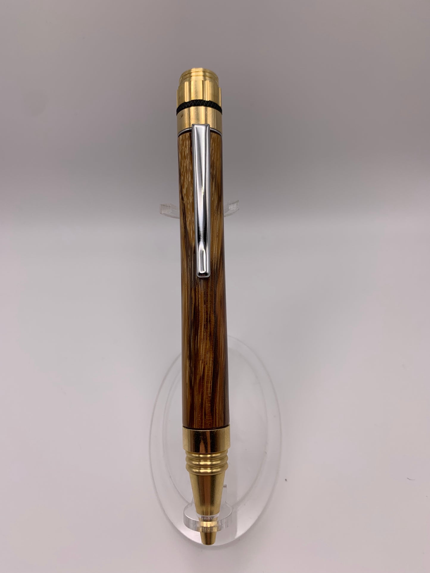 Handmade Wooden Pen: Zebrawood Fidget Spinner Pen in Gold