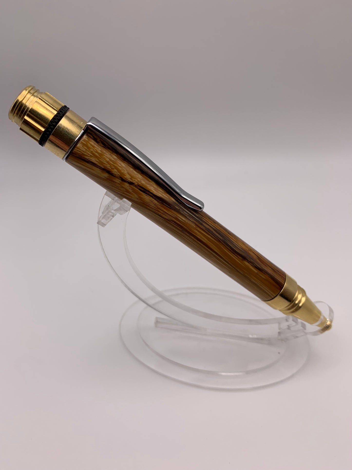 Handmade Wooden Pen: Zebrawood Fidget Spinner Pen in Gold