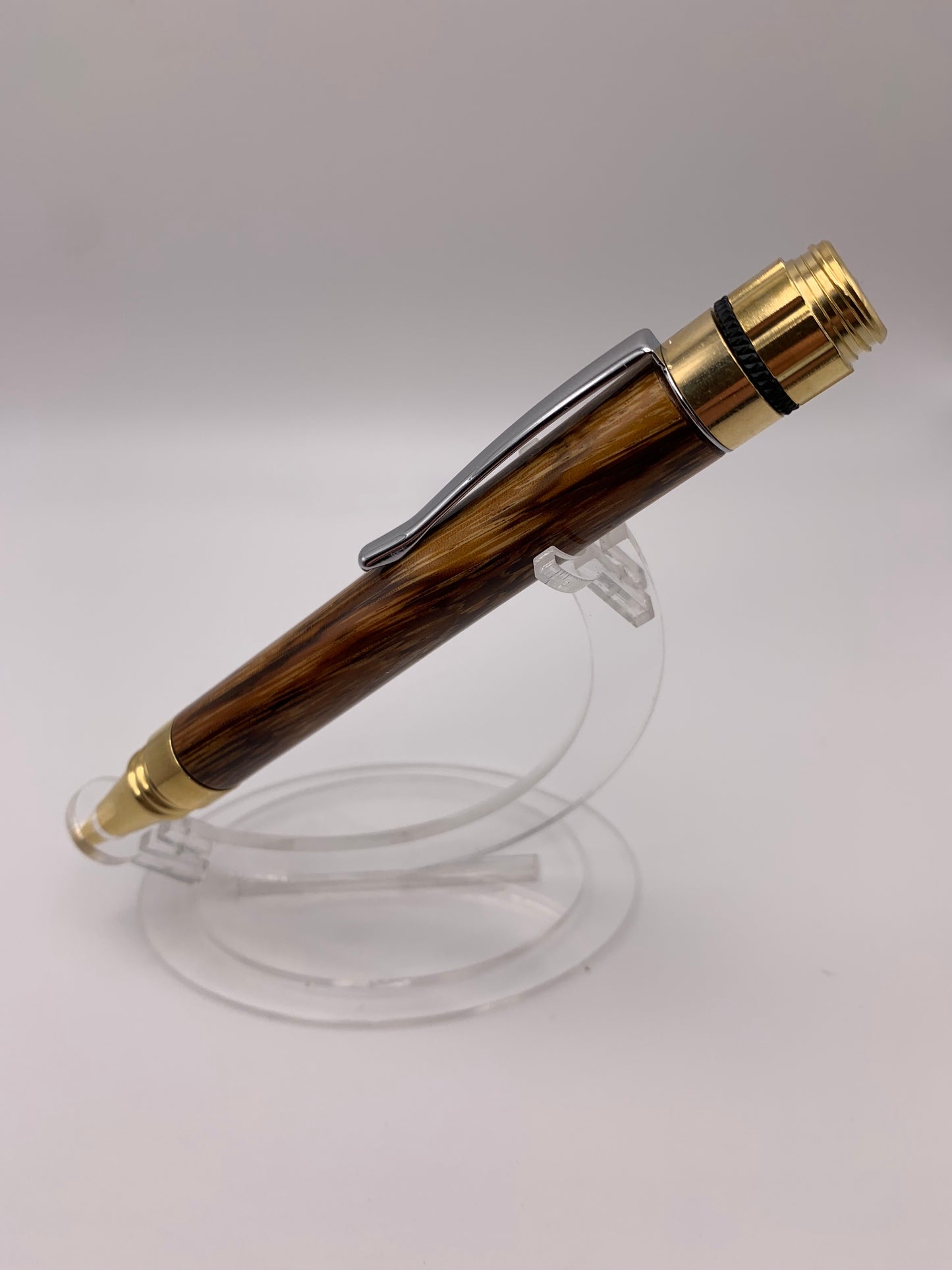 Handmade Wooden Pen: Zebrawood Fidget Spinner Pen in Gold