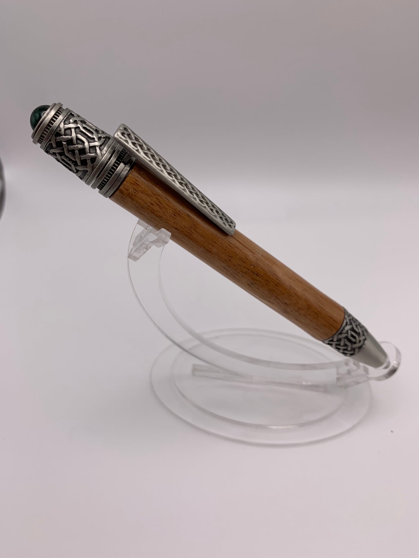 Handmade Wooden Pen: Merbau Celtic Pen in Pewter