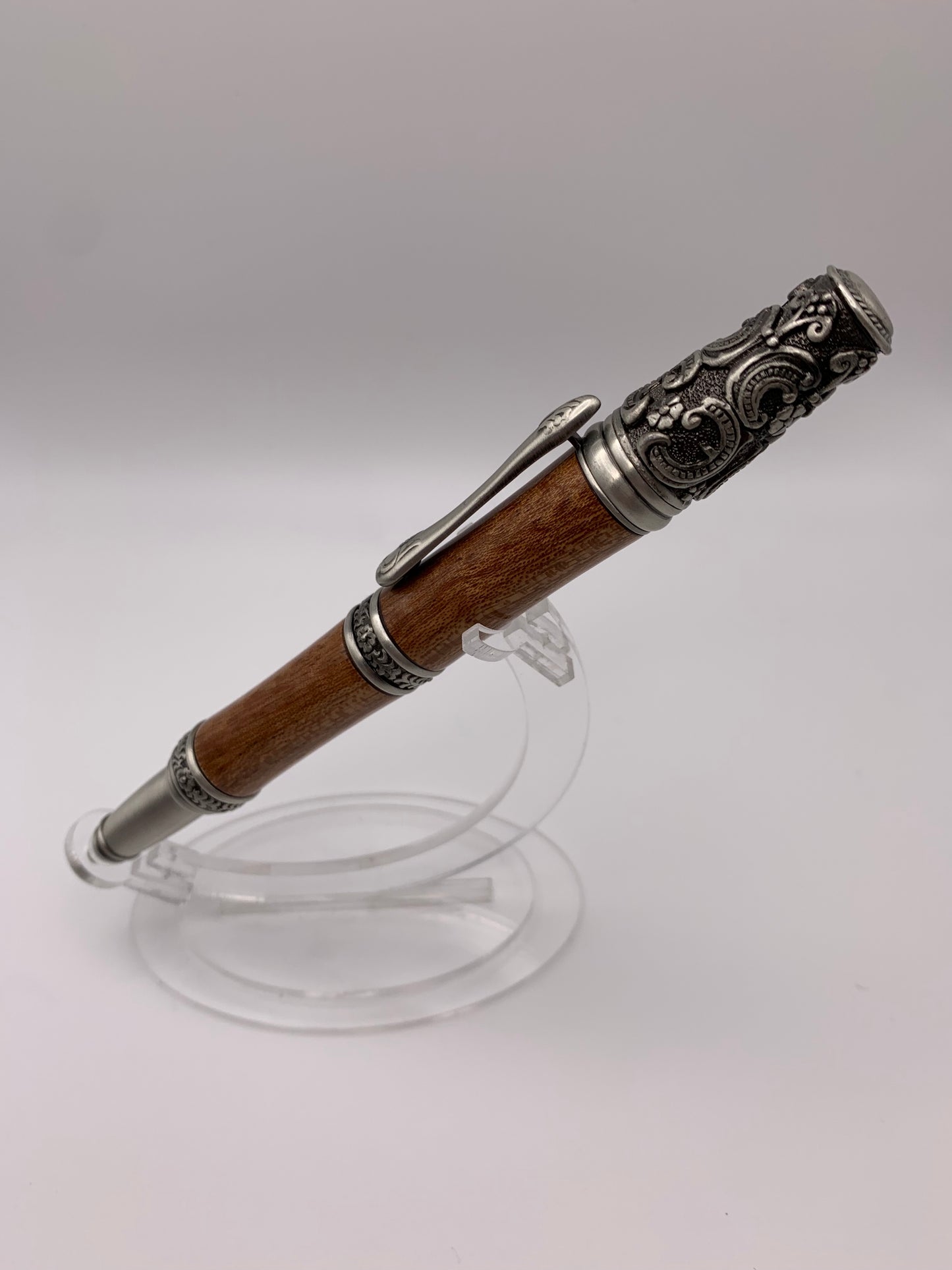 Handmade Wooden Pen: Sapele Victorian Pen in Pewter