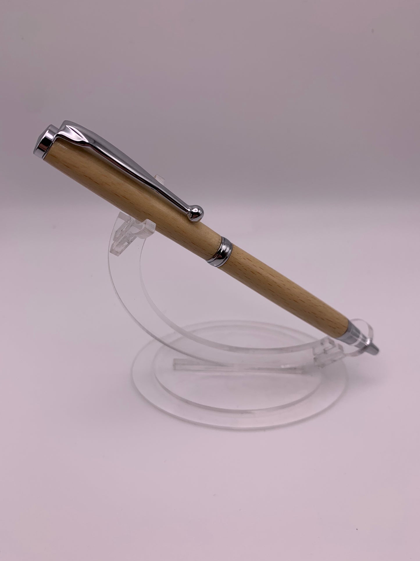 Handmade Wooden Pen: Beech Slimline in Chrome