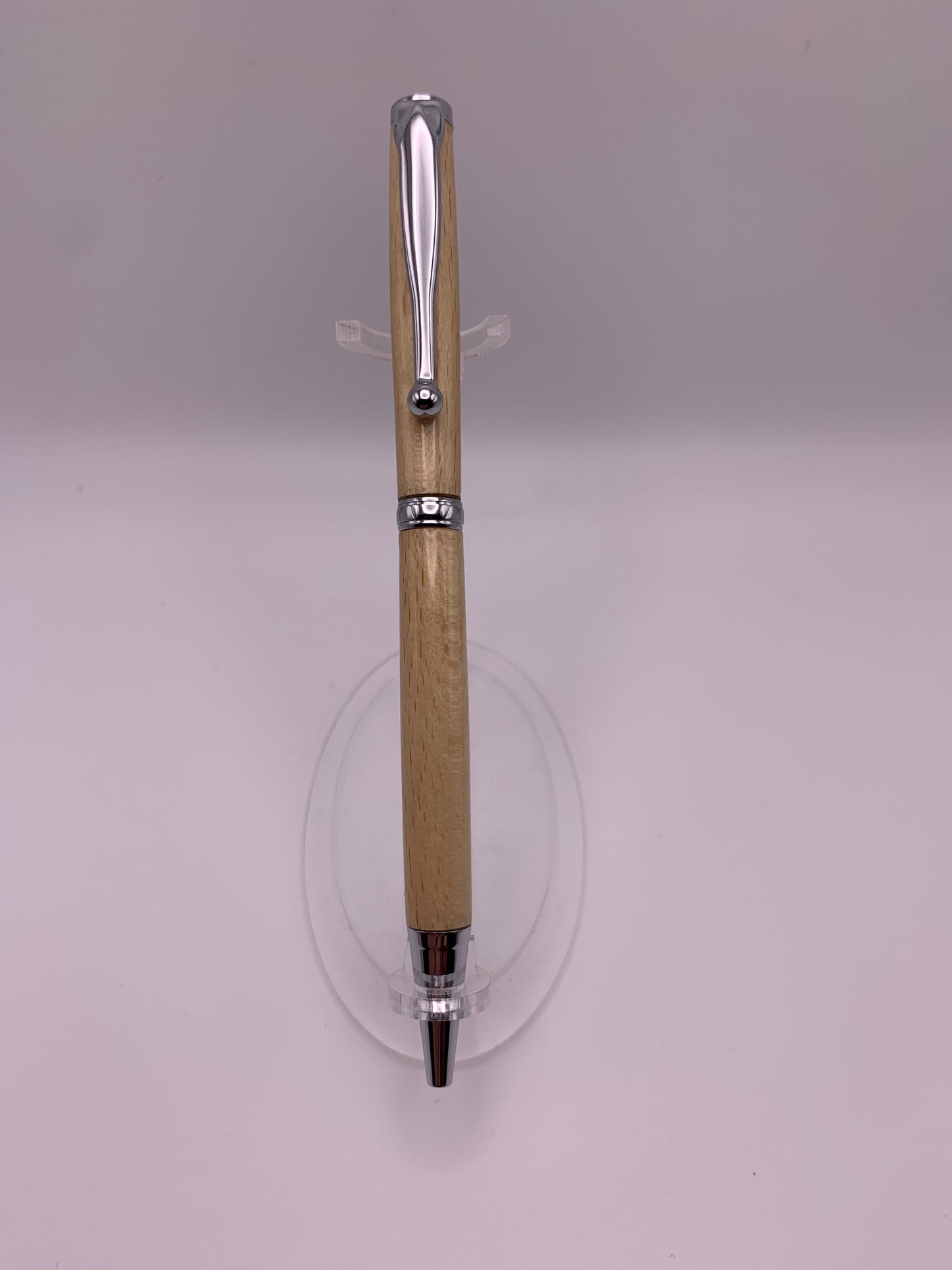 Handmade Wooden Pen: Beech Slimline in Chrome