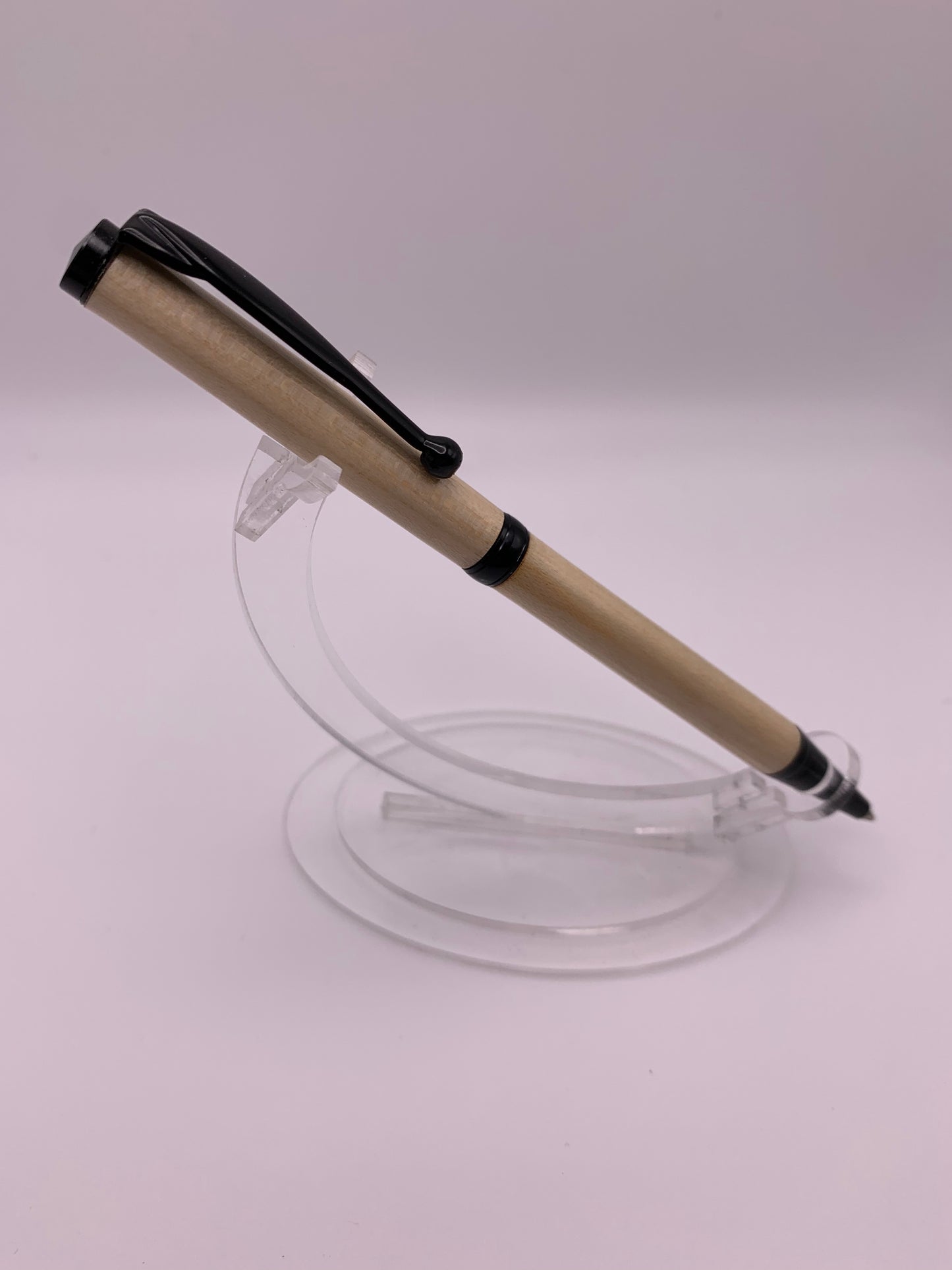 Handmade Wooden Pen: Hard Maple Trimline Pen in Black Chrome