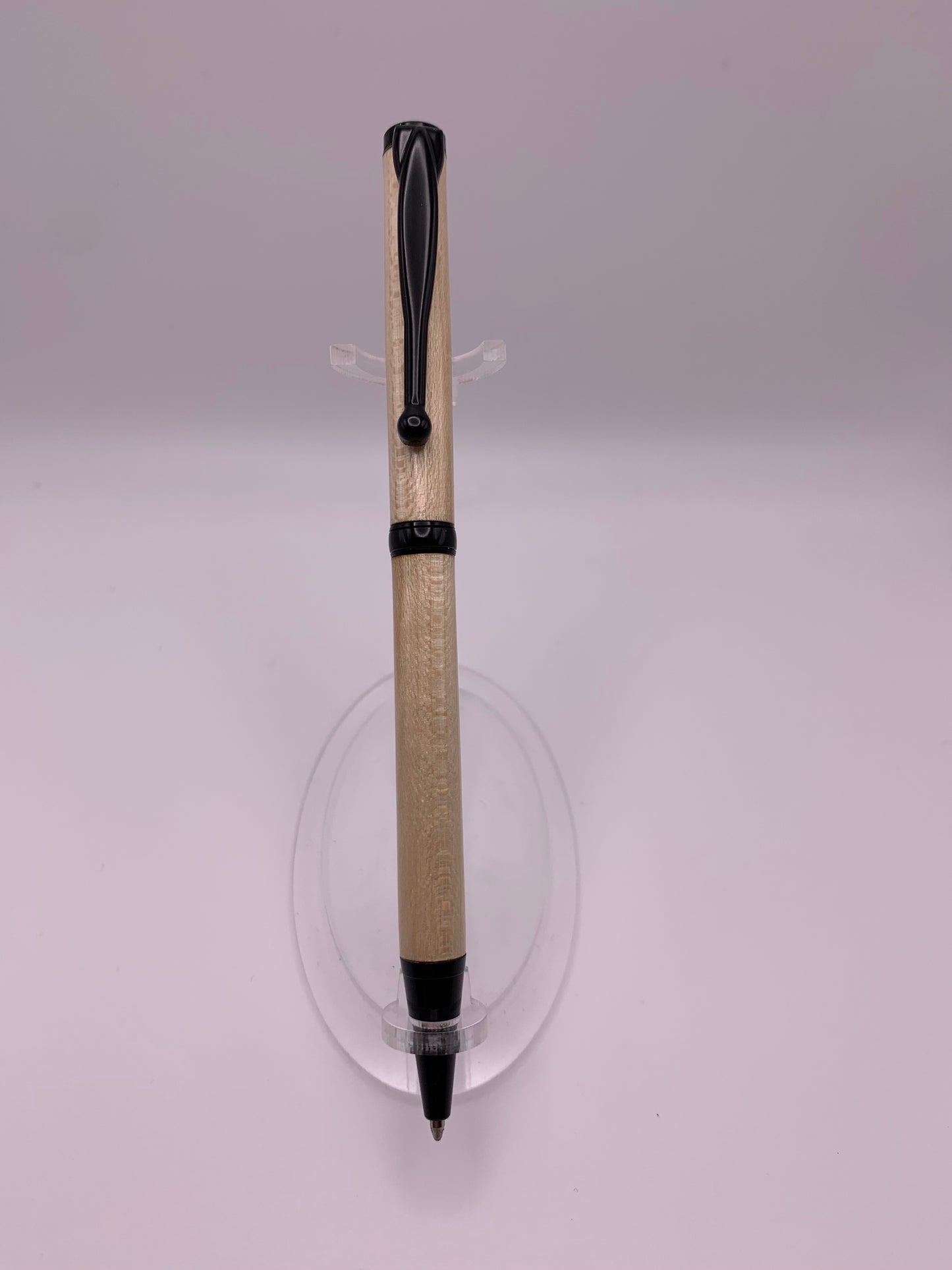 Handmade Wooden Pen: Hard Maple Trimline Pen in Black Chrome