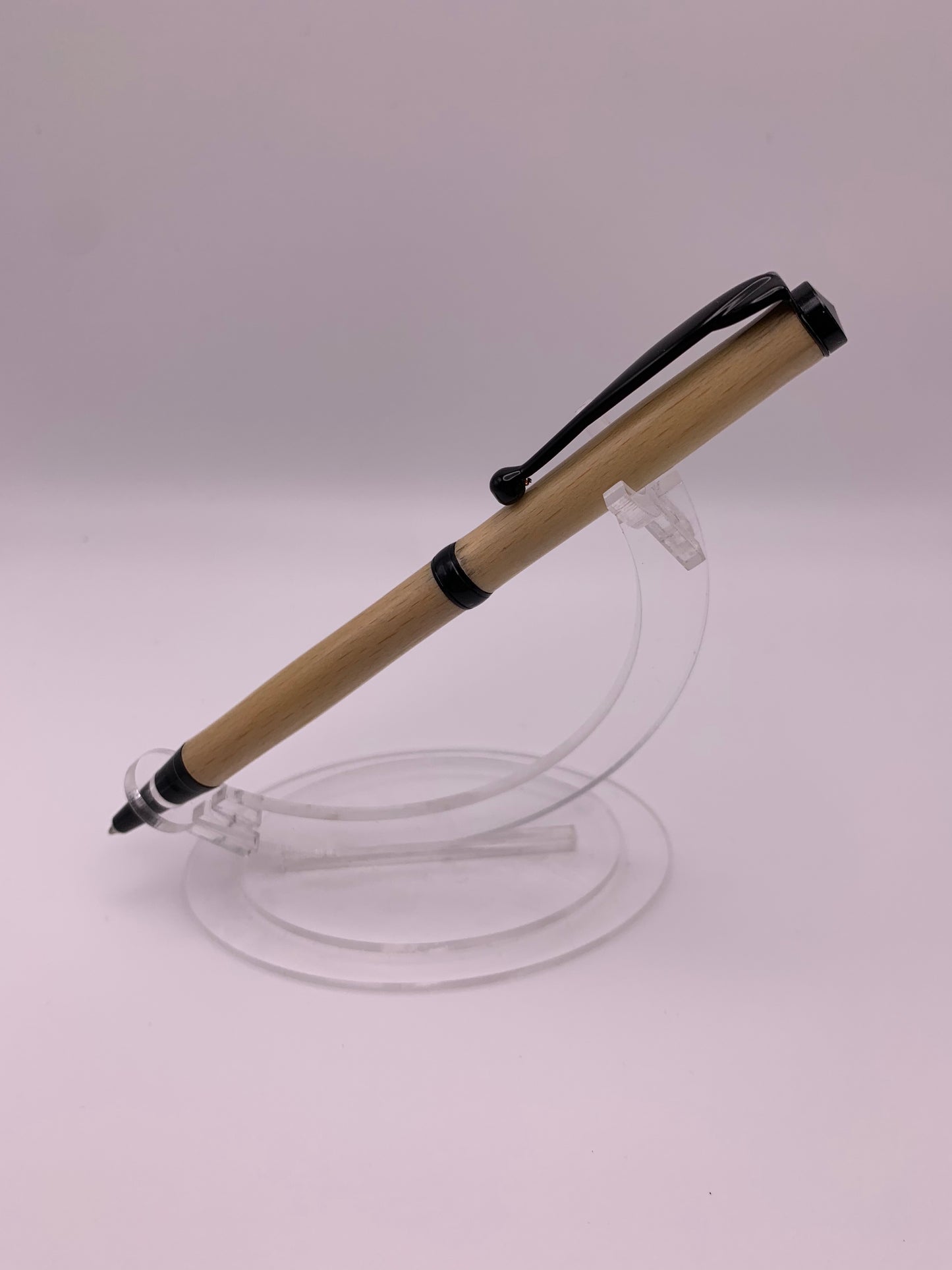 Handmade Wooden Pen: Beech Slimline Pen in Black Chrome