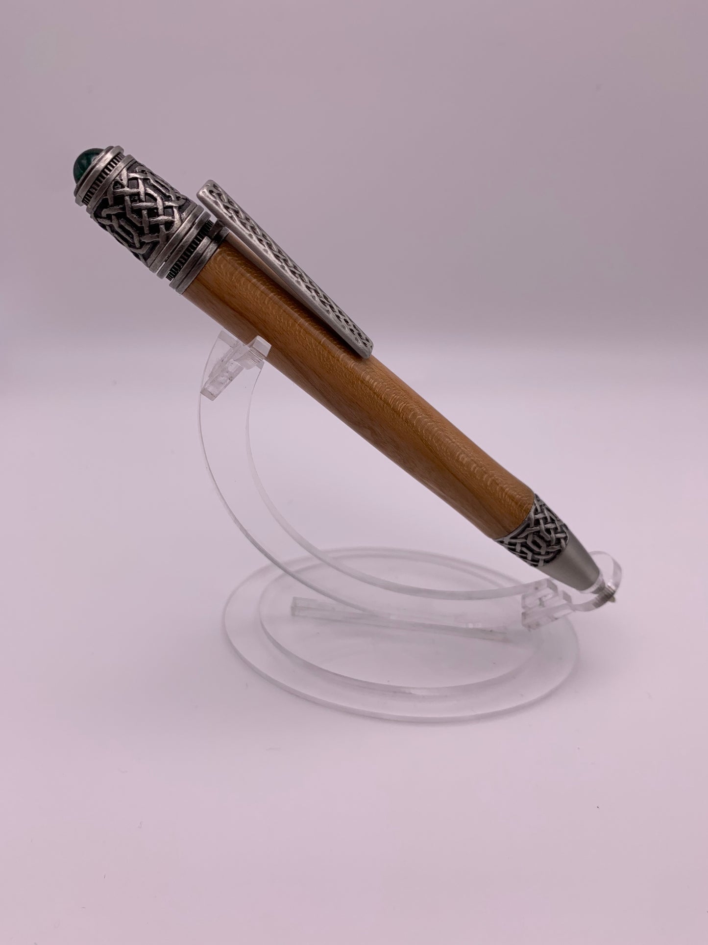 Handmade Wooden Pen: Cherry Celtic Pen in Pewter