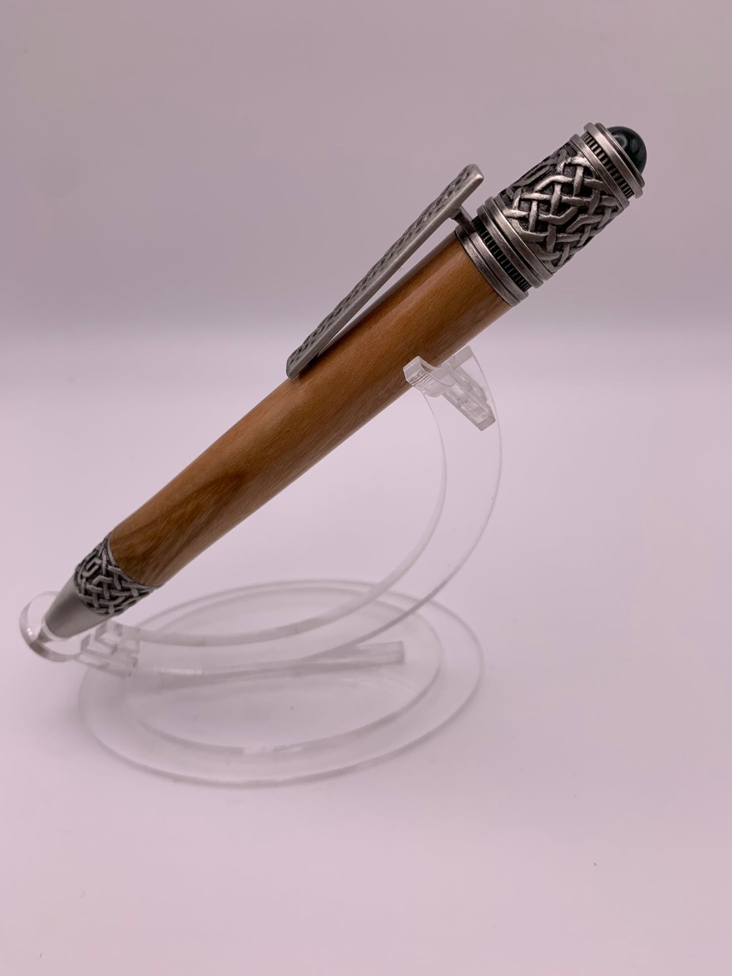 Handmade Wooden Pen: Cherry Celtic Pen in Pewter