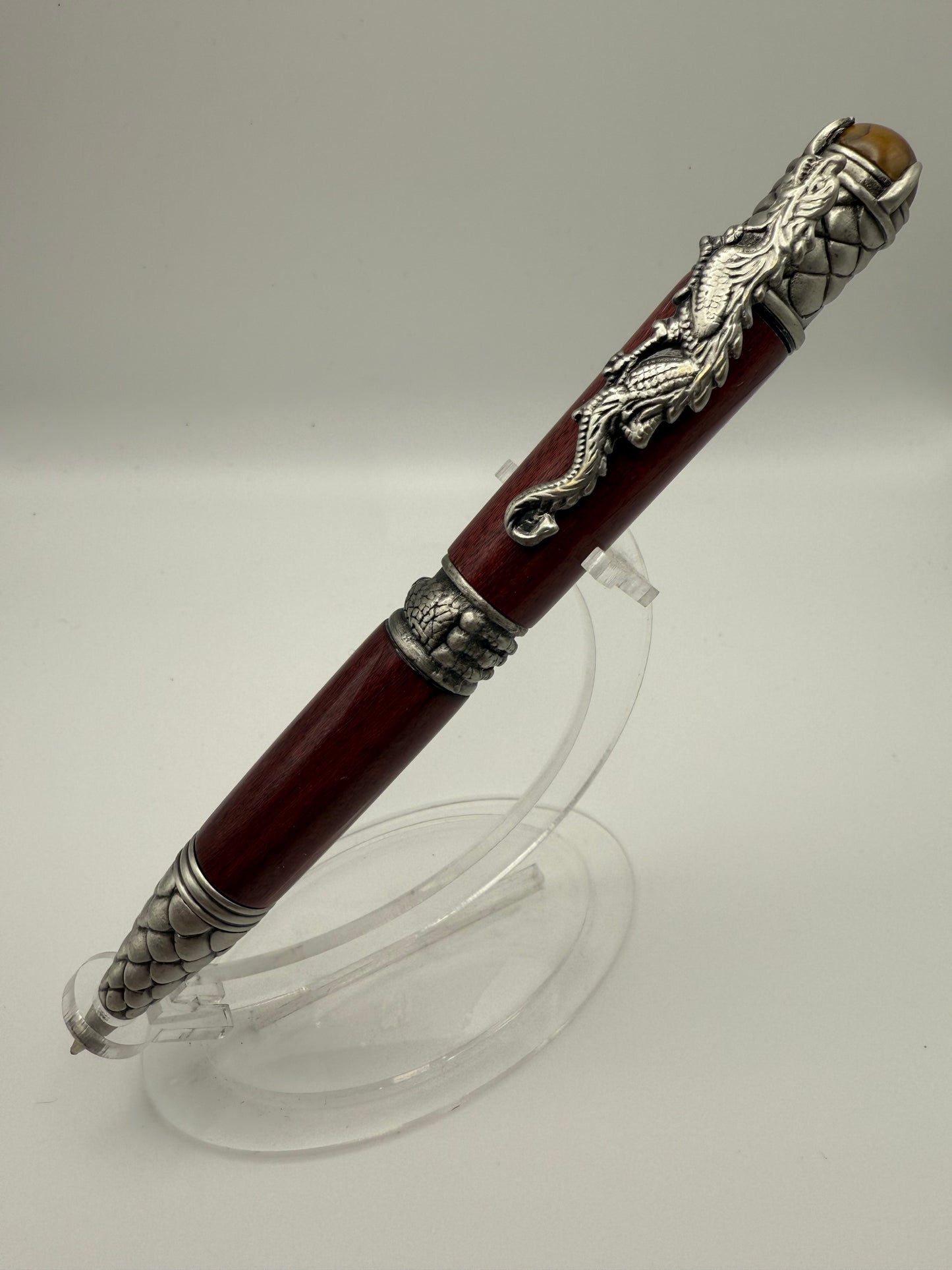 Handmade Wooden Pen: Pewter Dragon in Purpleheart