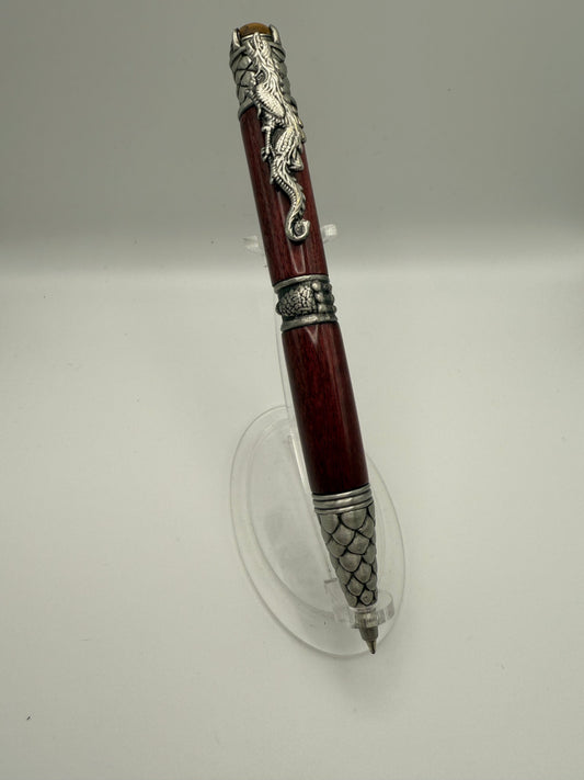 Handmade Wooden Pen: Pewter Dragon in Purpleheart