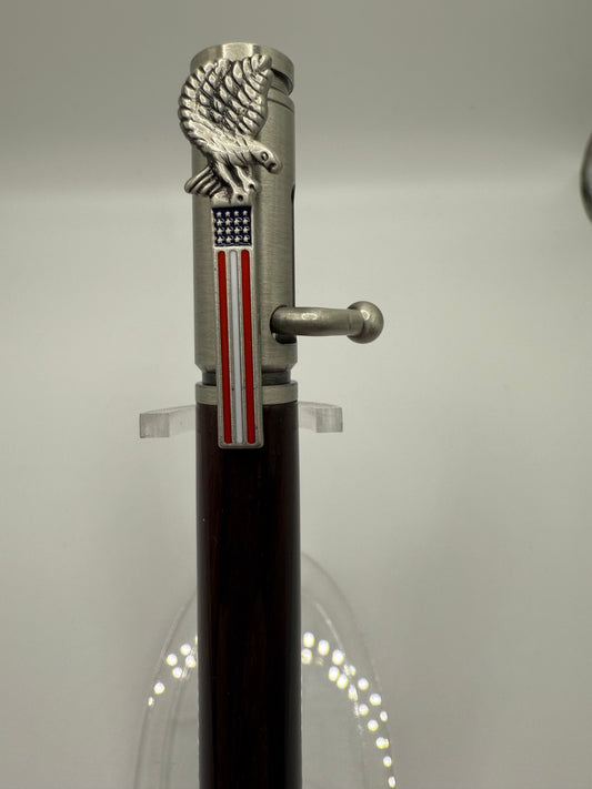 Handmade Wooden Pen: Rosewood Salute The Troops Pen in Pewter