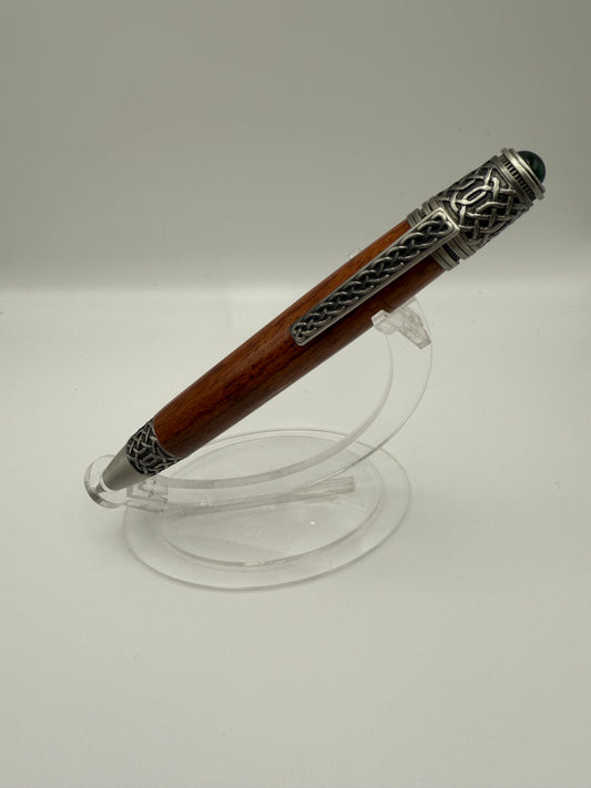 Handmade Wooden Pen: Bubinga Celtic Pen in Pewter