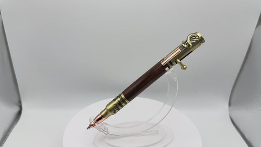 Handmade Wooden Pen: Rosewood Salute the Troops Pen in Brass