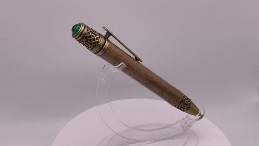 Handmade Wooden Pen: Black Walnut Celtic Pen in Brass