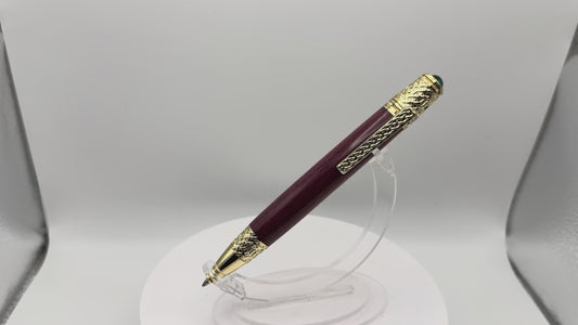 Handmade Wooden Pen: Purpleheart Celtic Pen in Gold