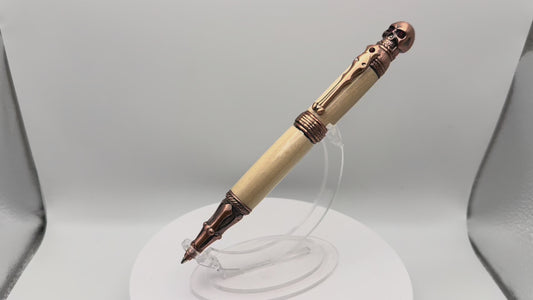 Handmade Wooden Pen: Hard Maple Skull Pen in Copper