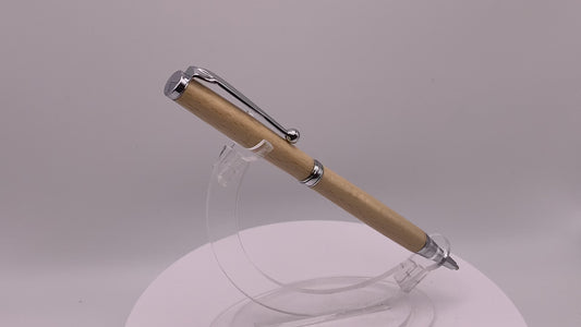 Handmade Wooden Pen: Beech Slimline in Chrome