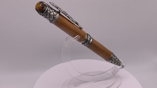 Handmade Wooden Pen: Cherry Dragon Pen in Pewter