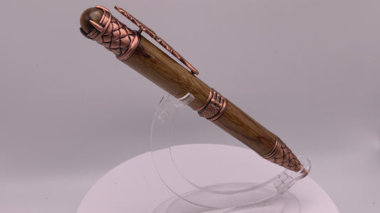 Handmade Wooden Pen: Zebrawood Dragon Pen in Copper